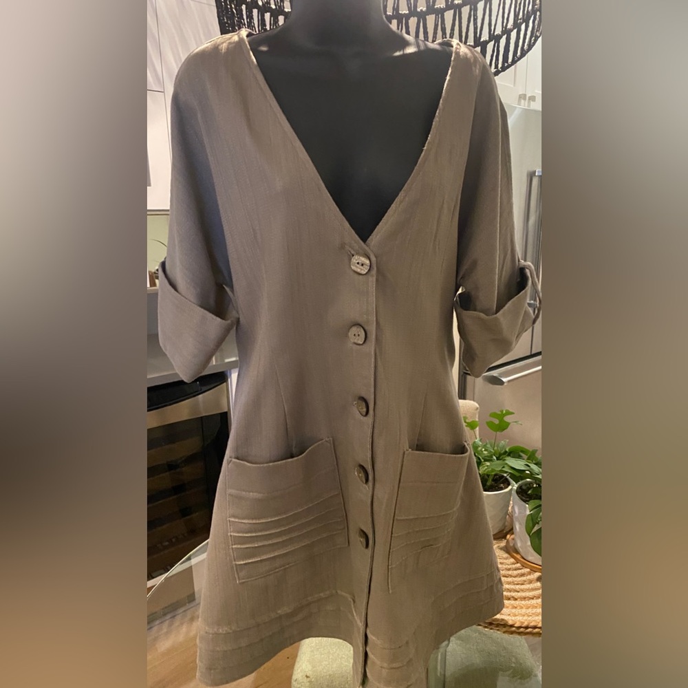 Talia taupe tunic short button up dress